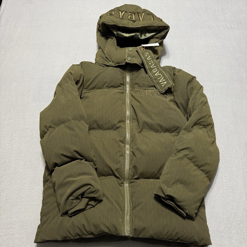 NWT VALABASAS Olive Puffer Jacket Men's M Hooded Streetwear Embroidered Logo